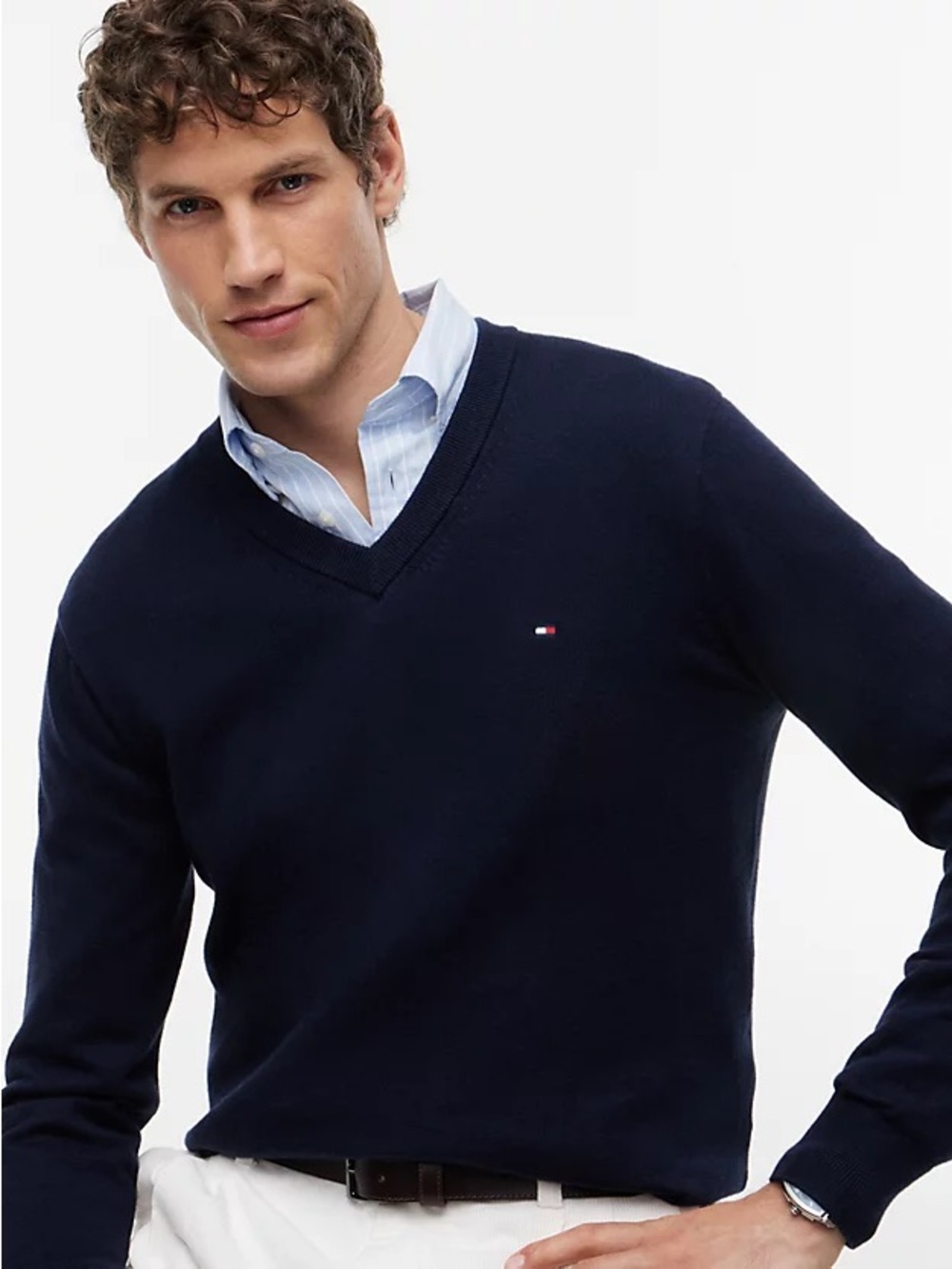 Tommy Hilfiger Navy Blue V-Neck Sweater N260-36